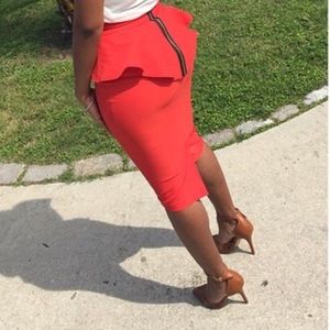 Orange Zip- Back Skirt